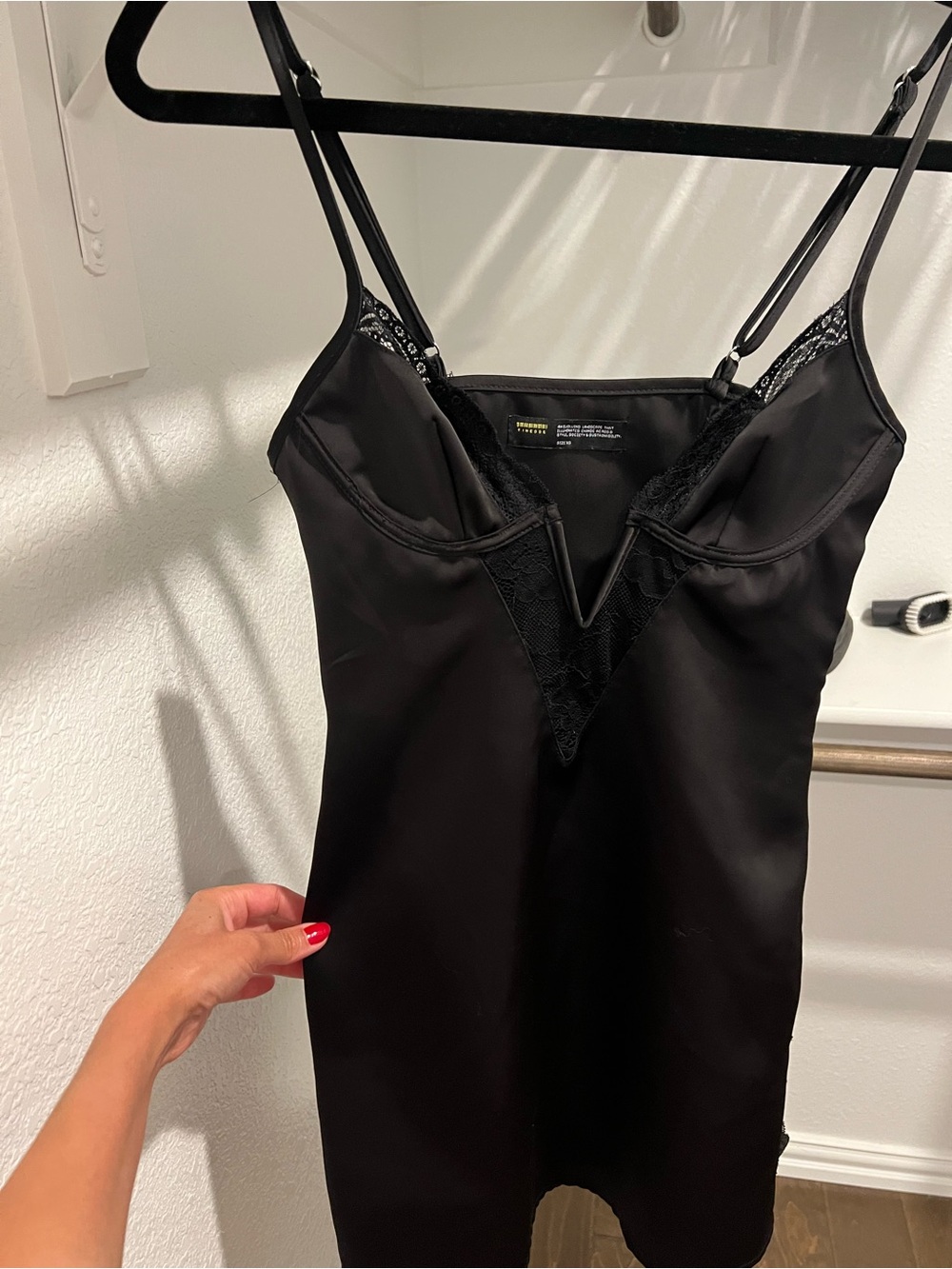 Satin Black Lace-Trim Slip - Women's Chemise